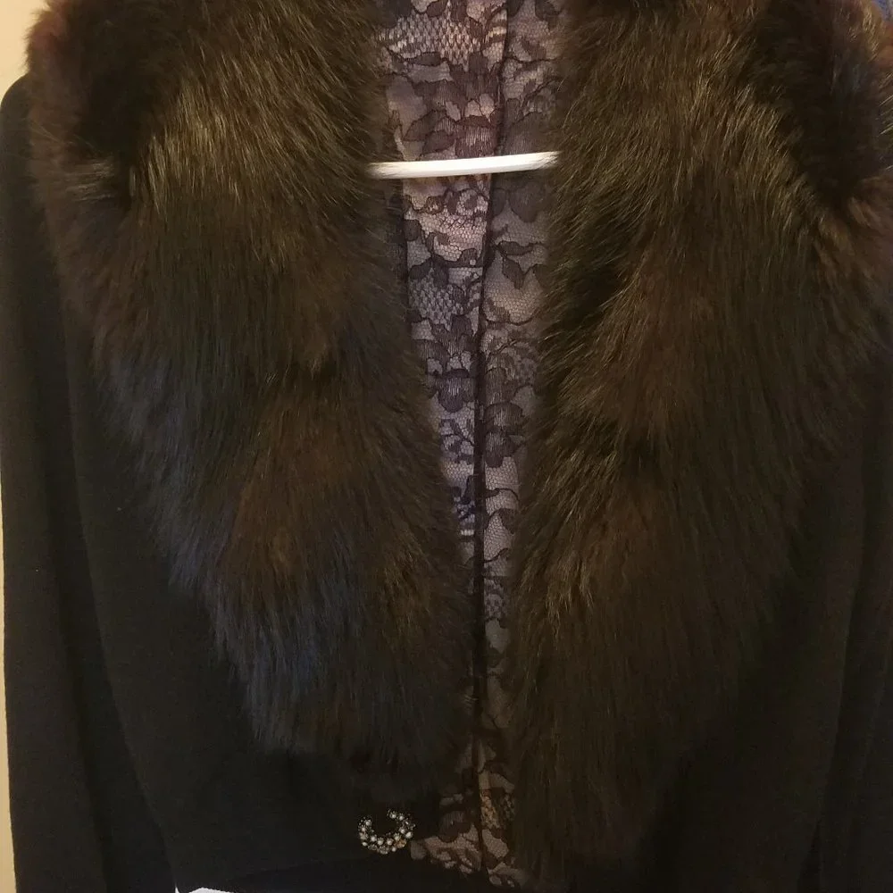 Vintage RARE Harel Fox Fur Collar Cashmere Sweater Size Medium - Picture 2 of 12